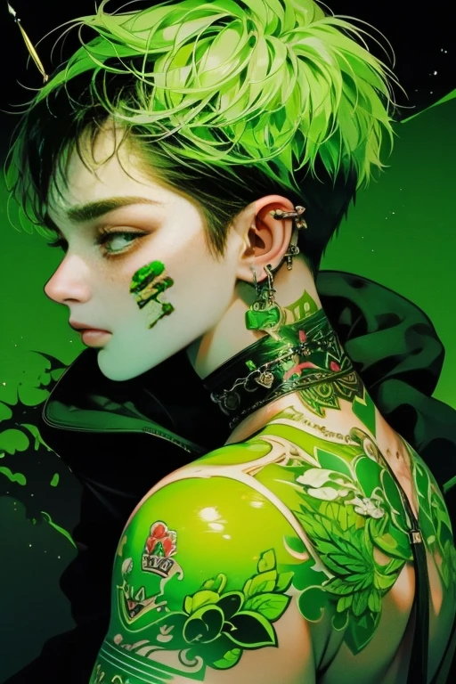 Green, Mukoi, tattoo boy, ear nipple ring、Illumination