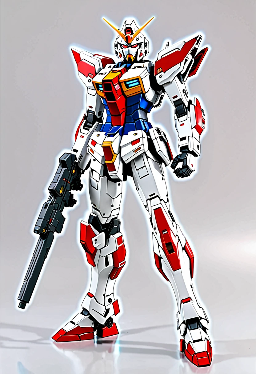 (Highest quality、8K、32k、masterpiece、Ultra-high resolution:1.2、Perfect Body Beauty:1.2、Wearing the Armor Gundam, a futuristic hero suit with a pale red and white glow、Simple Background、Looking at the audience、Dynamic pose:1.5, whole body
