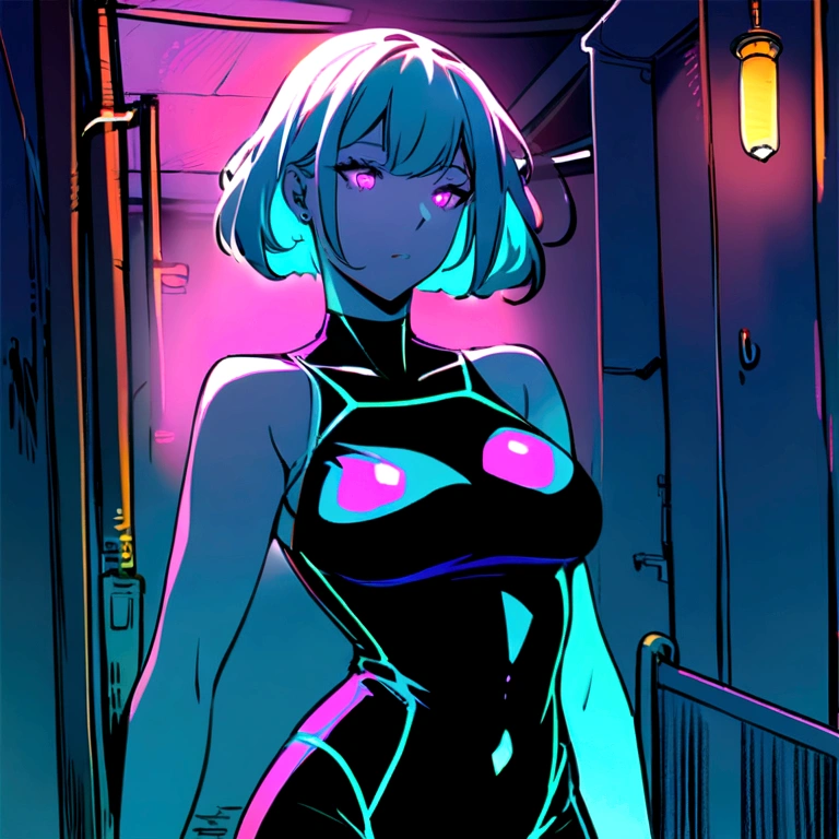 Girl in tight clothes and girl in an alley at night