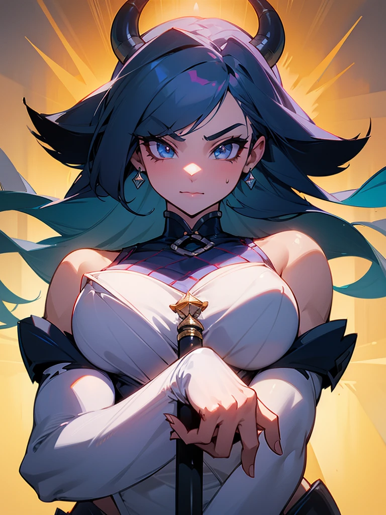 A hot woman, Bullish, musclegirl, with a huge diamond sword