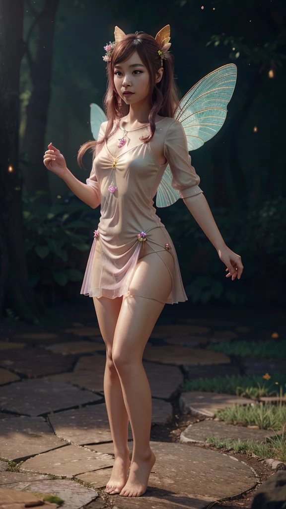 a young asian girl, wearing pink golden transparent dress, full body, ribbon on hair, stunning 3d render of a fairy, pixie character, portrait of a fairy, beautiful fairy, portrait of fairy, magical fairy background, beeple and jeremiah ketner, space flower fairy, cute 3 d render, faerie, adorable digital painting, beautiful render of a fairytale, penis penetration on vagina