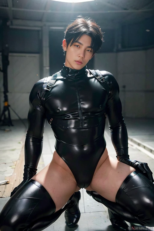 ((Best Quality, 8K, ultra-detailed, Masterpiece: 1.3)), 1boy, shiny skin, sharp, Perfect Body Beauty, realistic shaded perfect body, (kpop idol:1.1),("bodysuit, techwear,big bulge ":1.2),("leggins , armor":1.1),("glove, armor":1.1 ),(techwear)(dynamic pose:1.1), thigh , battle field , (bulge focus:1.2) ,squatting, unrealistic wide hips , unrealistic wide pelvis, torn bodysuit , broken bodysuit , This photorealistic portrait combines the style of National Geographic., Capture every detail of his textured skin in 8k resolution. Leica digital SLR camera. His features were clearly visible., From the deep-set eyes to the chiselled jawline., Make this image a true masterpiece..Lift. (8K UHD、RAW Photography、Photorealistic Portrait Leica Digital SLR、Lifelike images)