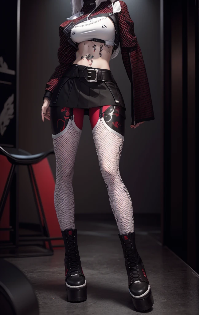 AVATAR SECOND LIFE Korean girl black and red blouse, Asian, White hair, White hair, White hair, Perfect and detailed face, imvu, maximalist details, AVATAR SECOND LIFE Korean blouse and pants , neon, White hair, skirt with ripped tights, Black Skirt