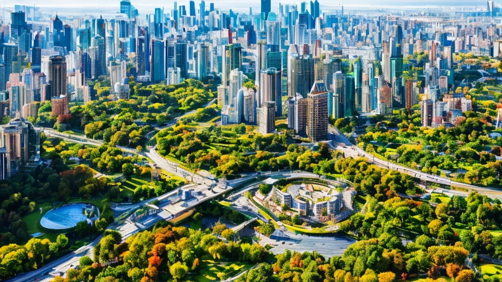 a beautiful big city in the middle of nature, a large metropolis, natural landscapes, a vibrant cityscape, a bustling urban oasis, cityscape, cityscape, photorealistic, 8k, high quality,