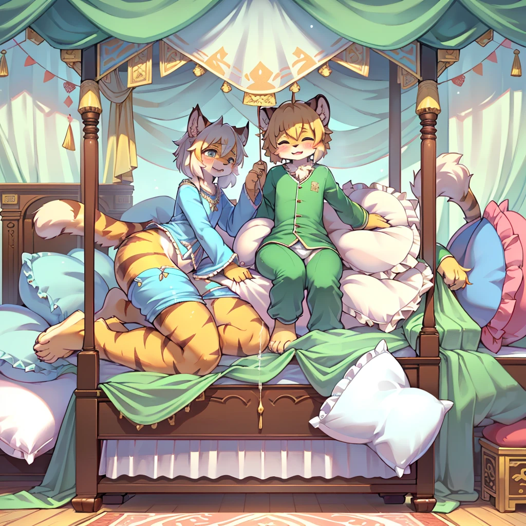 (masterpiece,best quality),my own, The Beast, , (适合任何Pillow背景的光影)), 穿着pajamas可爱女孩在Pillow上摆姿势 ,pajamas,,(很多Pillow),Soft cushion,,,(Pillow损坏),很多Pillow,(Crotch rubbing),((Pillow驼峰)),(Pillow),(A tail),,(充满细节的Pillow),(Love around the protagonist),Steam,,(Pillow),(palace),(Palace bedroom),(Pillow),柔软的Pillow,,(Classical European style bedroom ),(excited,shy person,Lack of expressiveness,),,,my,tiger tail,tiger ears,Tiger pattern,,Sweat,,Sweaty,(Body swing,身体Shaking lines,Shaking lines),best quality, masterpiece, ((Maximum resolution)), artwork, ,,,(Interior of the palace),,(Deluxe Rococo Canopy King Bed),On a big and spacious bed,(),,,,Luxurious curtains with ornate ruffles and ribbons surround the bed,((((There are many pillows piled on the bed)))),Detail of Quilt,Detailed bed sheets,Ruffled Bed Skirt,Deep Bed,Background with depth,((详细的Pillow)), ((((大量的Pillow)))),,Shaking lines,,Flowing liquid,Violent body shaking,剧烈Shaking lines,详细的软Pillow,,((女孩正躺在许多柔软的Pillow上,周围有许多Pillow)),Splashed liquid,,,大量Sweaty,快乐的女孩们穿着pajamas和Pillow打架 。Many small feathers fluttering、Long sleeve, 带褶边和缎带的长裙pajamas、In a huge, Large canopy bed、Soft pink sheets and quilt、色彩鲜艳的柔软Pillow、很多带褶边的Pillow和带褶边的床裙、Soft toned bed、Ruffled curtains around the bed.。Delicate face。Background with depth,