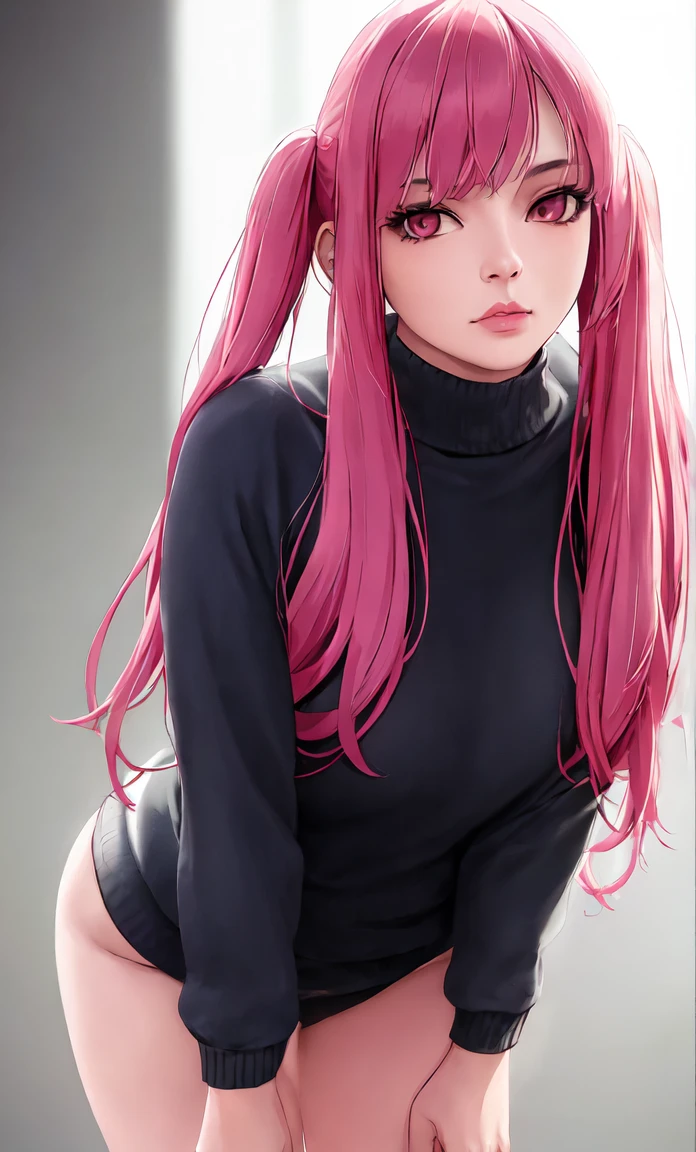 ((masterpiece)), (best quality), (detailed), realistic image, 1girl,
looking at viewer,  (lipstick:0.75), leaning forward,
long pink hair, twintails,
colorful thighighs,
winter, vivid colors,
 