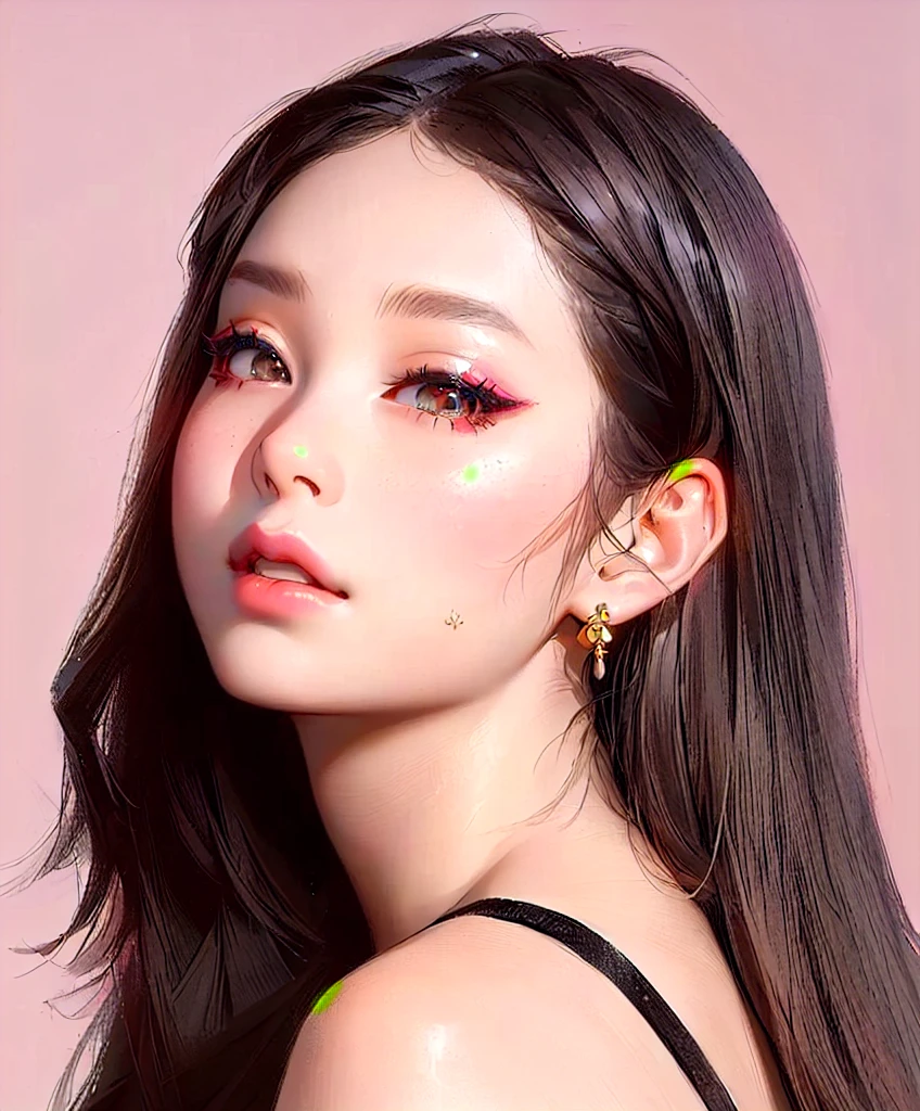 a close-up of a woman with long hair and a black dress, jennie blackpink, popular south Korean makeup, popular korean makeup, Parque Ji-min, Lee Ji-eun, Lee Ji-eun, heonhwa choe, portrait of jossi do blackpink, jaeyeon nam, gongbi, jossi do blackpink, beautiful south korean woman