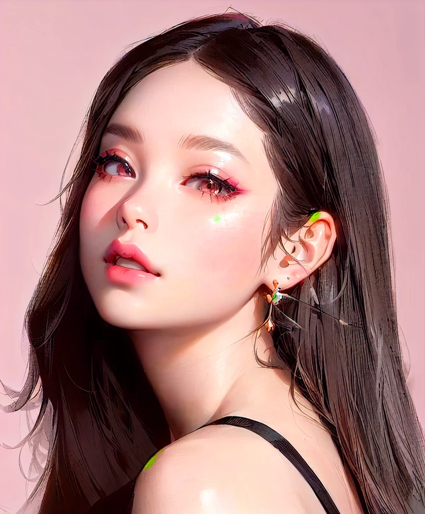 a close-up of a woman with long hair and a black dress, jennie blackpink, popular south Korean makeup, popular korean makeup, Parque Ji-min, Lee Ji-eun, Lee Ji-eun, heonhwa choe, portrait of jossi do blackpink, jaeyeon nam, gongbi, jossi do blackpink, beautiful south korean woman