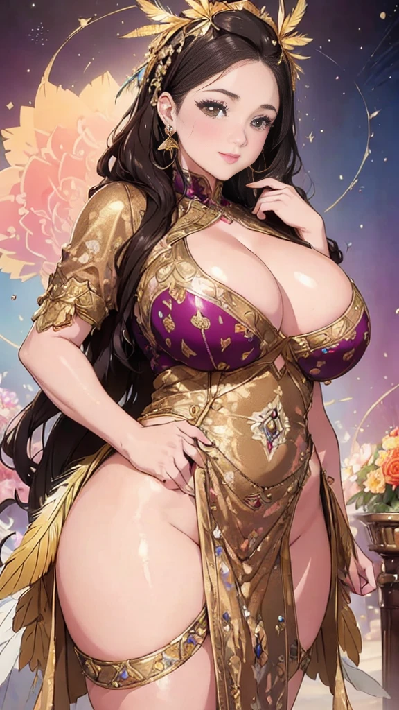 The best masterpiece、🌟Beauty, 3D two-dimensional, rich, bionde, skirt, stockings, high heels, Star、(Highly detailed CG Unity 8K wallpaper),(masterpiece), (最high quality), (Super detailed), (best work),(best shadow), (sharp eyeliner, eye shadow, fine eye:1.1), (超High resolution,realistic,最high quality,realistic),(8K,RAW photo,最high quality),mature woman、sensual curves、huge breasts、thighs、bubble、Ass masterpiece, 最high quality, Super detailed, full body shot, mature woman, Beautiful woman, enchanting smile, thick lips, chubby lips, blush, looking at the viewer, provocative expression, Beautiful hairstyle, cleavage, Plump、curvy hips、attractive face、sexy dress、an inviting gaze、expression of emotions、(((erotic dress)))、Standing position、gorgeous accessories 、Women with big breasts, golden hair, colored feather, metal ornaments, colored flowers, particle, light, (masterpiece, 最high quality, 最high quality, official art, beautiful and aesthetic:1.2), (1 girl:1.3), very detailed,(Fractal Art:1.1),(colorful:1.1)、(flowers:1.3),most detailed,(tangled:1.2), (dynamic pose), (abstract background:1.3), (shiny skin), (lots of colors :1.4), ,(earrings:1.4), (feather:1.4),masterpiece, 最high quality, Super detailed, 30~40 years, full body shot, beautiful 、various hairstyles,gold headband,plump breasts,beautiful butt,greek clothing,Tulle covers the chest,perfect balance, Detailed details of costume,marble,cinematic lighting, film grain, 8K, masterpiece, Super detailed, high detail, high quality, High resolution、openwork decoration,(((Colorful high-end dresses)))、(((Anatomically correct body))) , 最high quality, Super detailed, raise your butt, from below, thighs, big breasts, Are standing, cowboy shot, blush, (((1 girl))), (masterpiece:1.3), (High resolution), (8K), (very detailed), perfect face, Nice eye and face, (((最high quality))), (Super detailed), detailed face and eye, (alone), High resolution、beautifuleye,(((sexy pose)))、(((Well-formed big breasts)))、((beautiful eye))、luxury、(((超