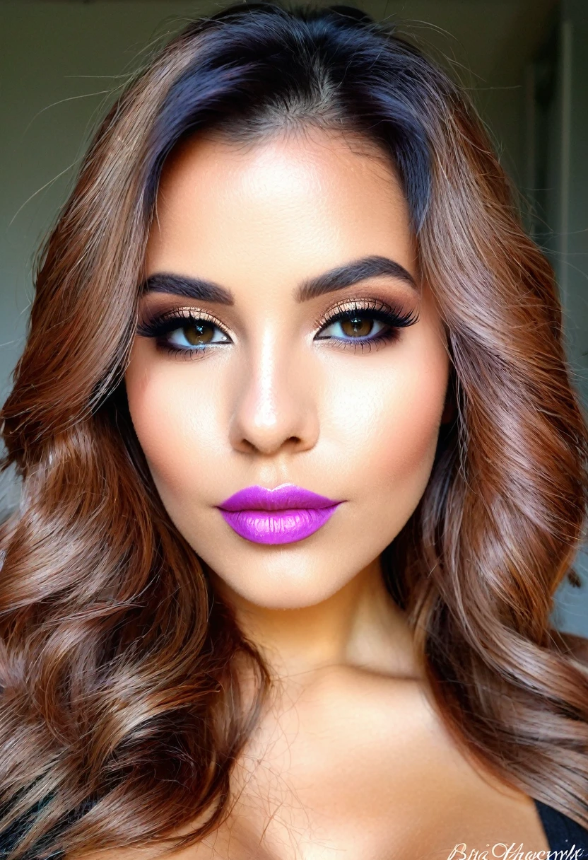 fait moi une femme de couleurs de cheveux chatins, bronzer, yeuxverts, 20 ans, big breast luscious lip