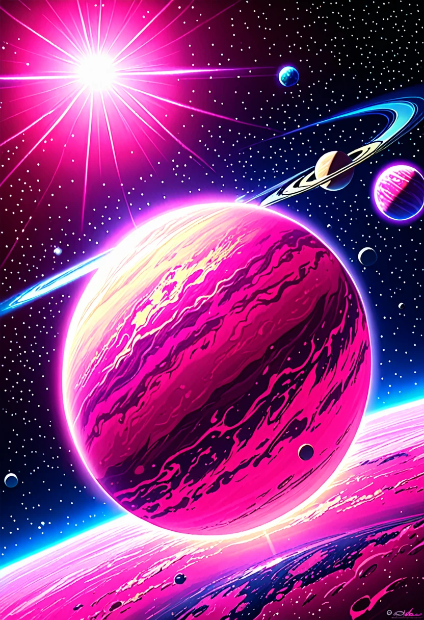 большая Pink Planet, Big planet, Pink Planet, space, vibrant glow, bright light, bright planet glows