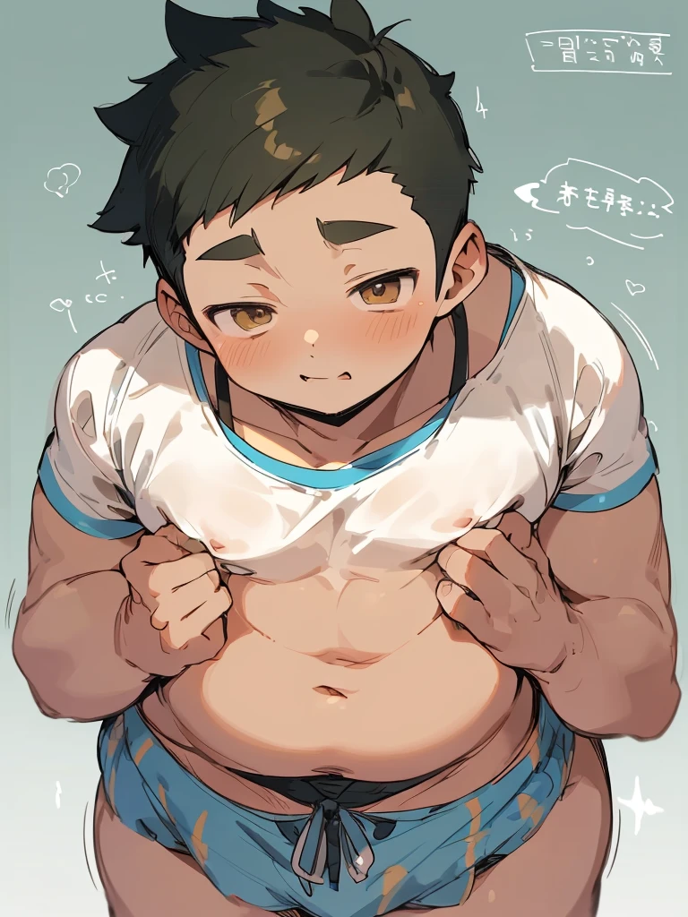 beautiful, ((chubby)), (very short hair),(tomboy), (breast) (pudgy face), (naughty) (high school students) , (plump), ((young)), (androgynous), (boyish), (handsome), ((thick)), (shota), (overweight), (by hinahara hajime), (by daichi kouta), (beefy), (nipples), (cute), (little brat), (naughty brat), (へそ), (ぽっちゃりした体), (shota), (顔を覗く), (つぶらな瞳)