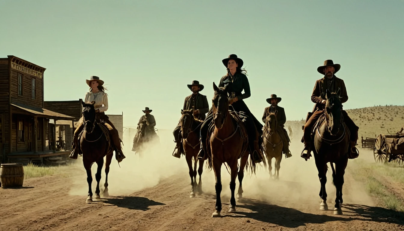 Create an image that illustrates this text: So, day after day, mile after mile, Sarah Thompson led by example. old West. high definition cinematic image.