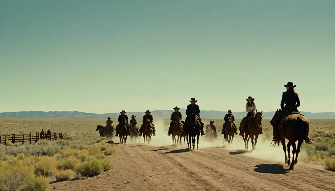 Create an image that illustrates this text: So, day after day, mile after mile, Sarah Thompson led by example. old West. high definition cinematic image.