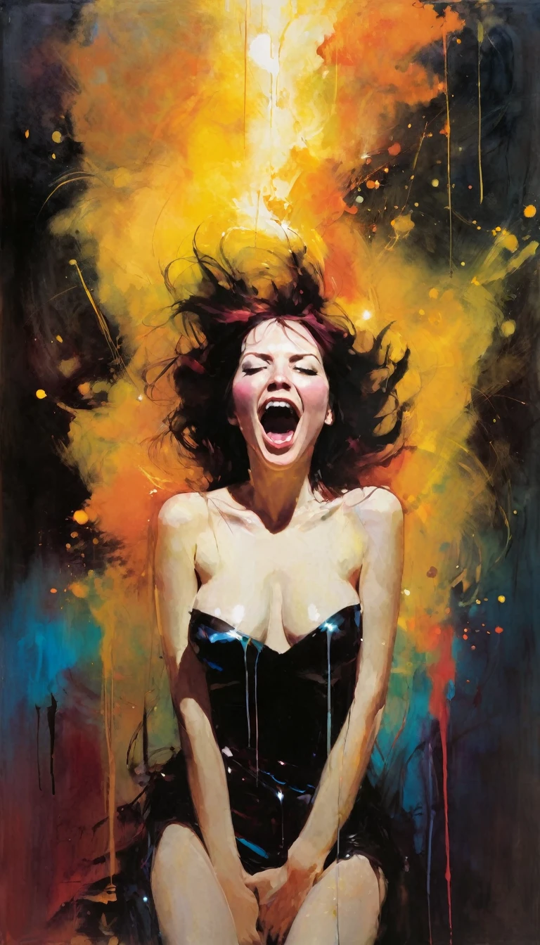 orgasm, magic, (simple oil painting in a style to Bill Sienkiewicz)
