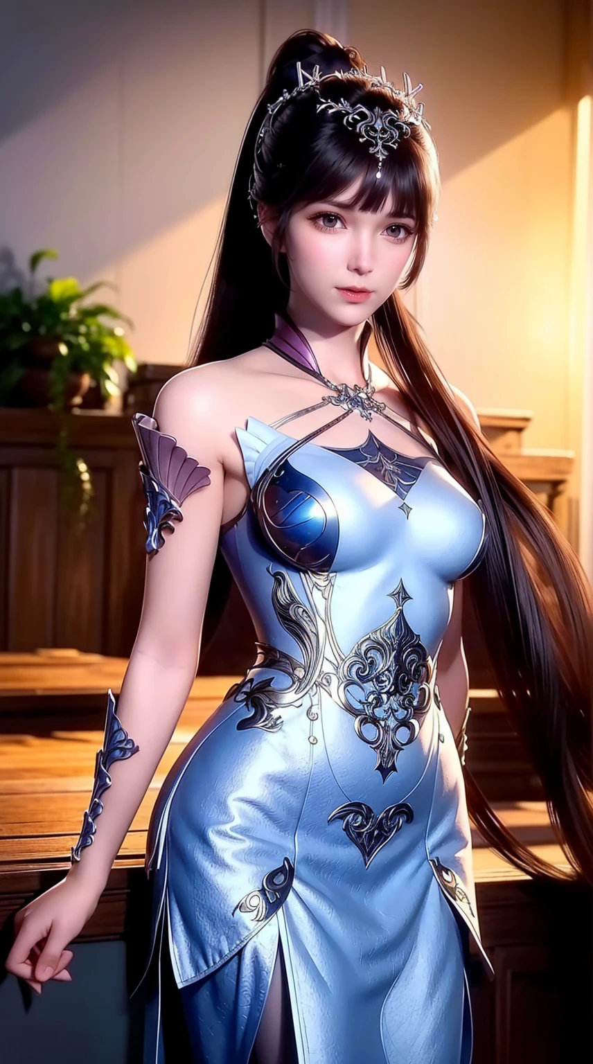 Close-up of a woman in a silver blue dress, Cheng Weipan Art Station, Xiuxian Technology Sense, Detailed Fantasy Art, Stunning Character Art, Epic Exquisite Character Art, Beautiful Armor, Extremely Detailed Art Budding, Detailed Digital Animation Art, Art Station Pixiv on Artgerm, Armor Girl, Exquisite Intricate Headdress and Jewelry