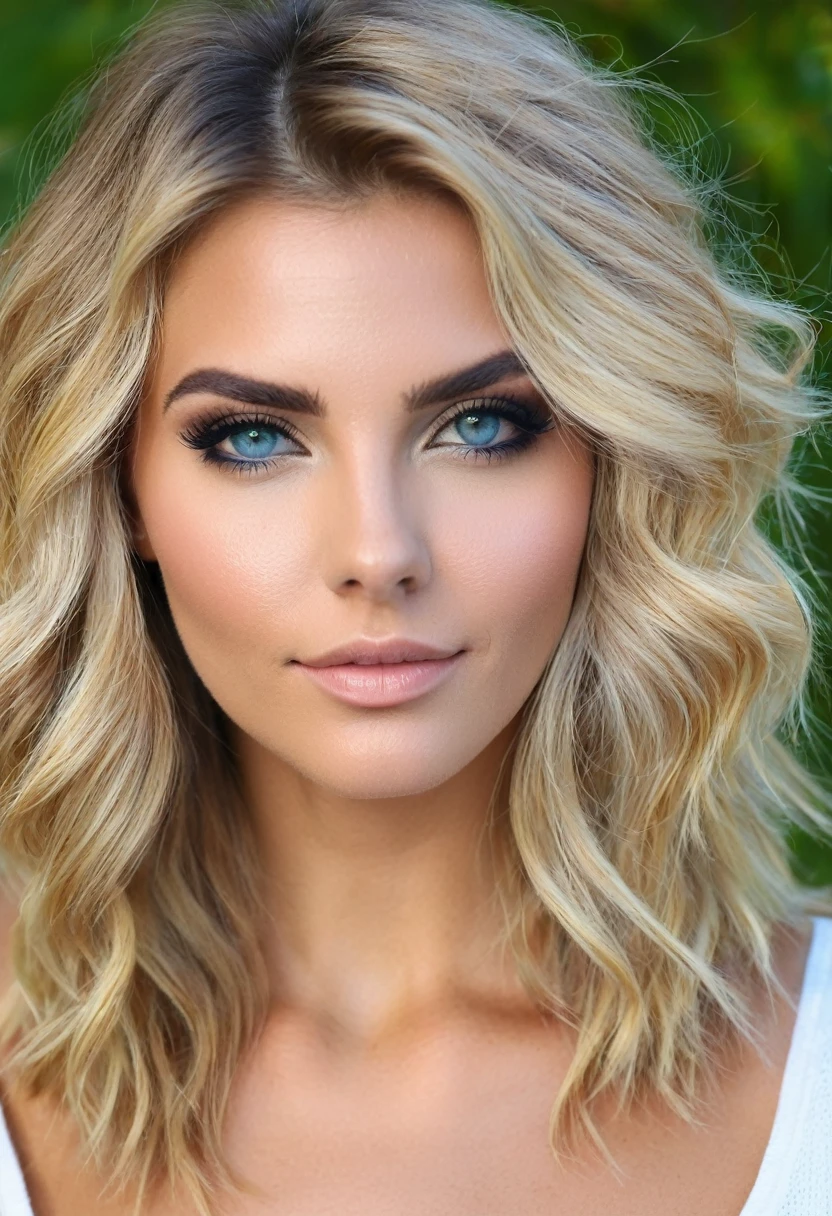 fait moi une femme de 20 ans avec une couleurs de cheveux blonde type suèdoise avec les yeux bleux une forte poitrine de grosses lèvre fait moi une femme de couleurs de cheveux chatins, bronzer, yeuxverts, 20 ans, grosse poitrine levre pulpeuse