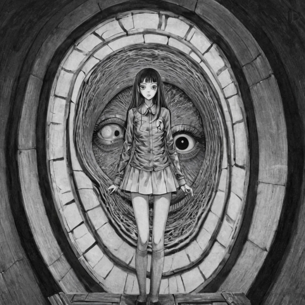 digital architecture, portal, (anime), bizarre scenario, This is Junji, Yusuke Murata, black and white, 8K, anime, horror