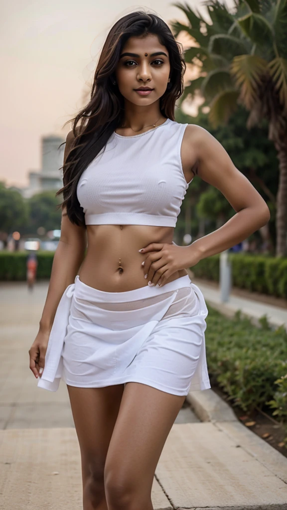 Create a full image of a sharp face cute and lovely indian women age is 16 years old ,she have big emerged and Slim waist , looking so pretty ,model and Indian cultured
And she wears a white sport cap ,black top, white skirt,white sneakers, body looks hot sexy , background staning on the mall stairs ,night view ,textured skin realistic and looks like a indian girl.