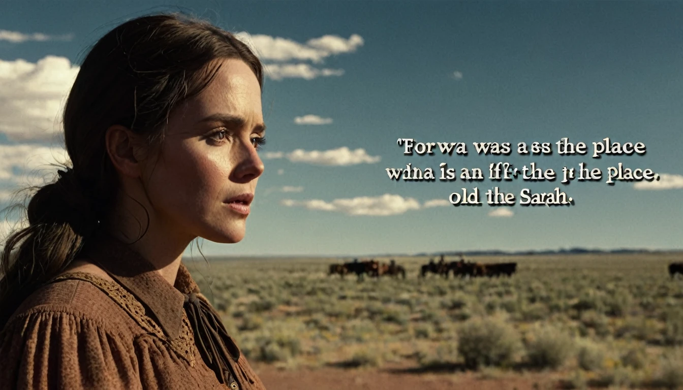 Create an image that illustrates this text: For Sarah, it was as if an inner voice whispered, "This is the place." old West. high definition cinematic image.
