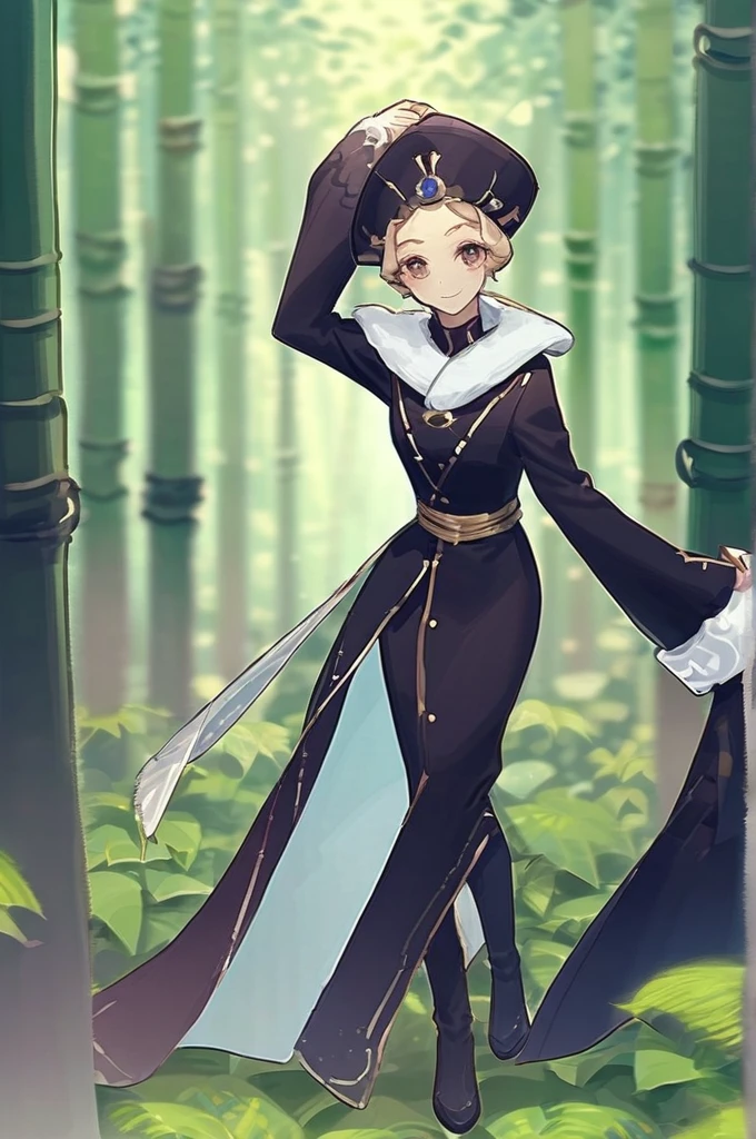 ((Лучшее качество)), ((шедевр)), (подробный), a megalopolis against the background of a bamboo forest and a standing padna taking off her costume