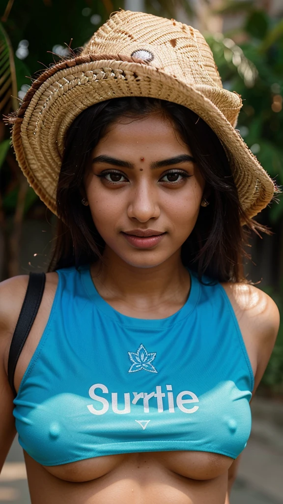 Hot sexy 23 year old indian instagram model girl, looking straight into eyes, wearing indian cricket tshirt, photoshoot, (intricate detailing of face eyes nose mouth full lips & body parts), textured skin, smile:0.6, eyes symmetry, face symmetry, 256K, HDR, hyper realistic, intricate detailing, yotta-pixel image,