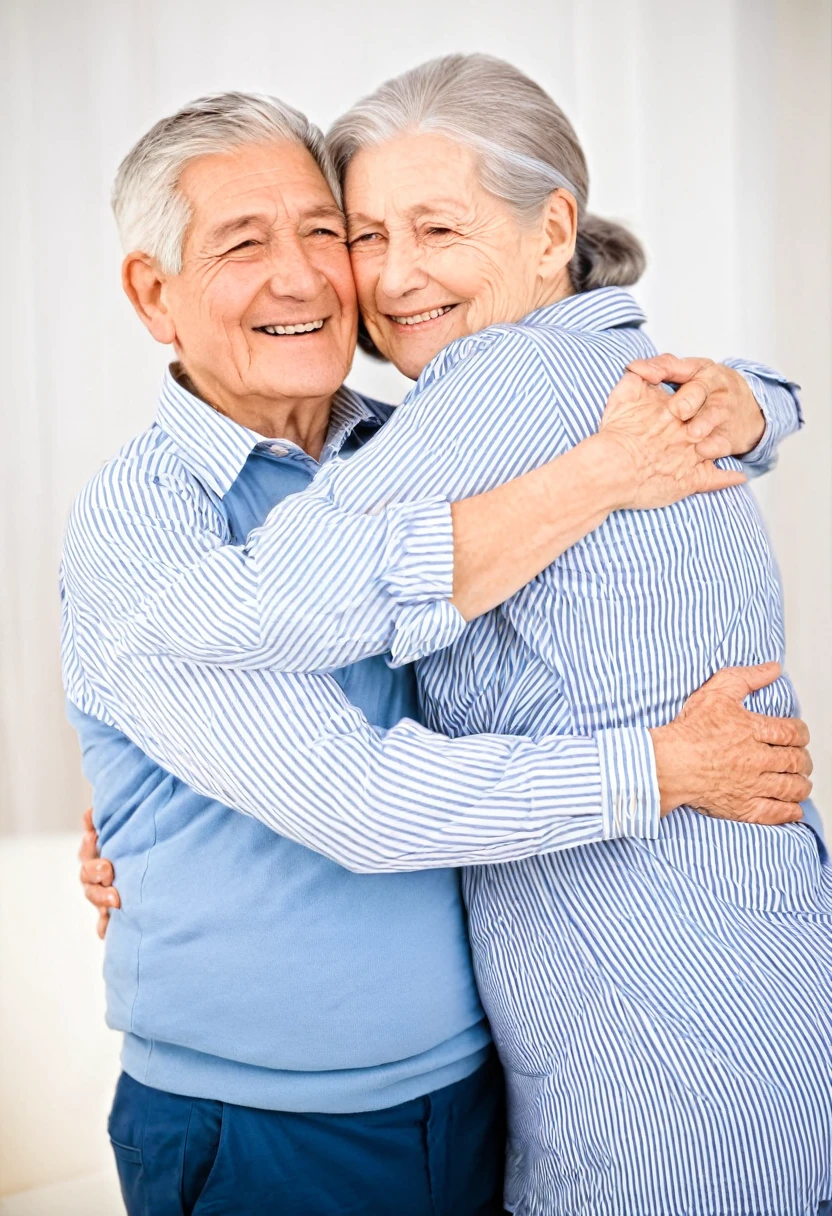 Elderly couple hugging