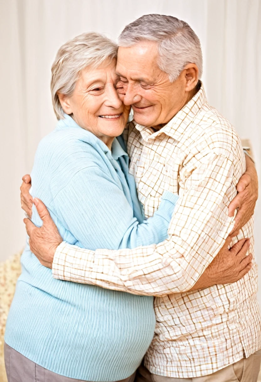 Elderly couple hugging