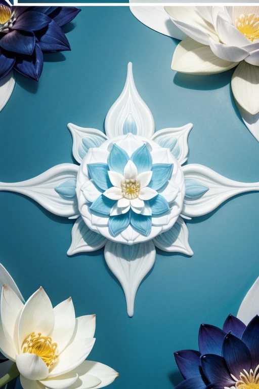 Create for me the cover of an e-book with a bluish white background and a lotus flower in the center