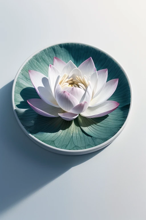 Create for me the cover of an e-book with a bluish white background and a lotus flower in the center