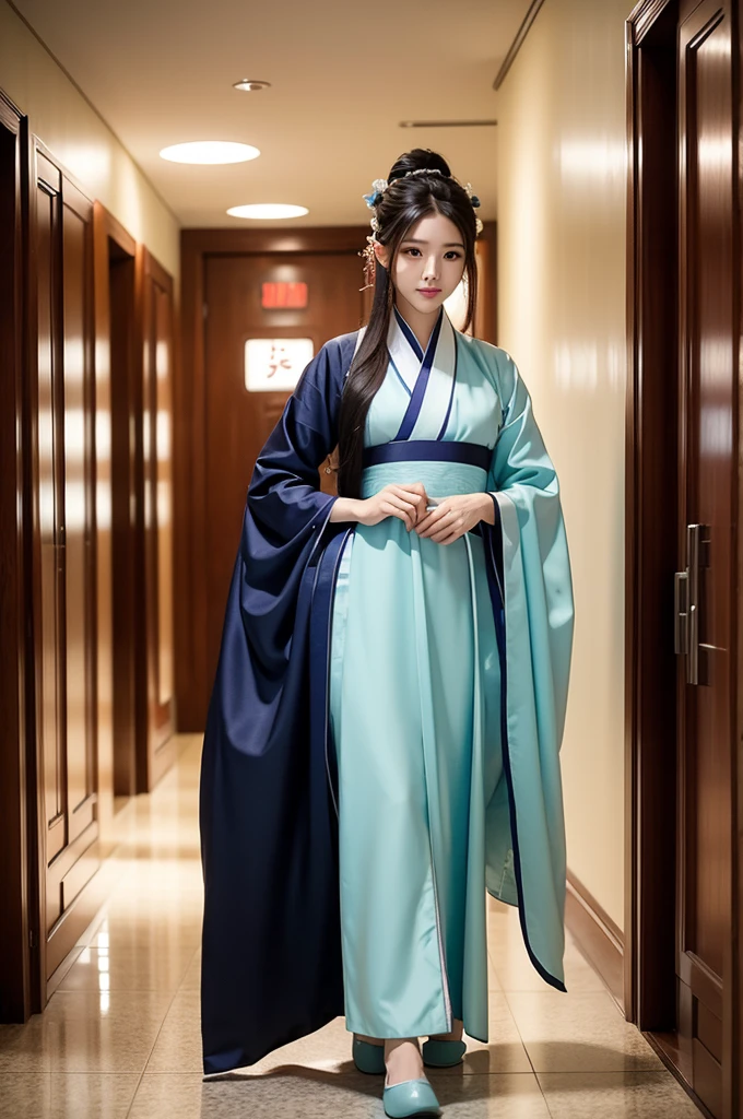 In the hallway,Wearing Hanfu,Sexy woman