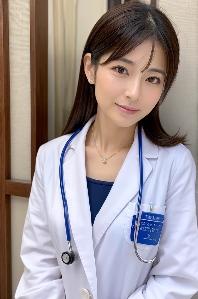 ((Highest quality)), ((masterpiece)), (detailed),Perfect Face,Japanese,Female doctor,White,Mature Woman