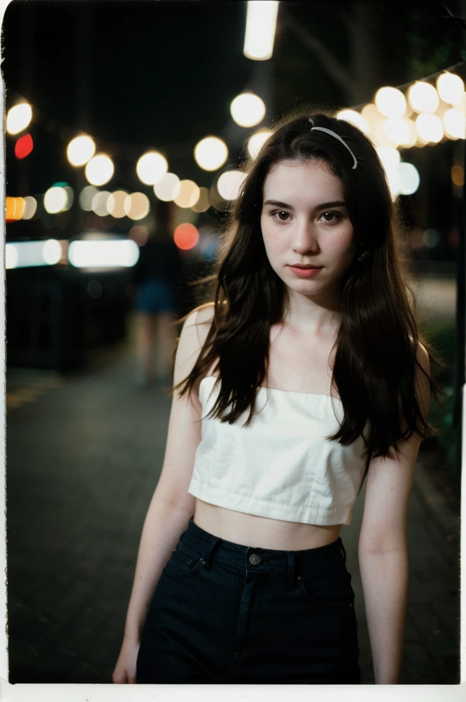 polaroid photo, night photo, photo of 24 y.o beautiful woman, pale skin, bokeh, motion blur