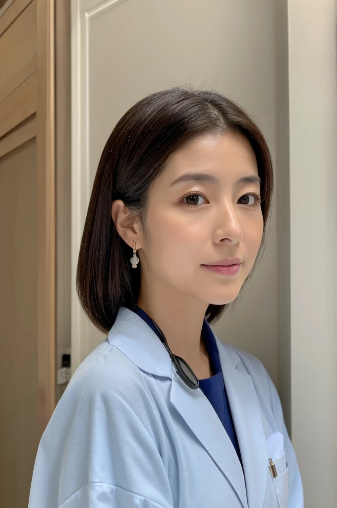 ((Highest quality)), ((masterpiece)), (detailed),Perfect Face,Japanese,Female doctor,White,Mature Woman