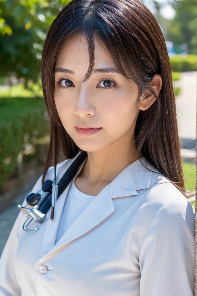 ((Highest quality)), ((masterpiece)), (detailed),Perfect Face,Japanese,Female doctor,White,Mature Woman