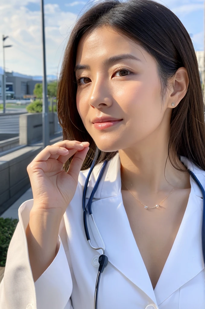 ((Highest quality)), ((masterpiece)), (detailed),Perfect Face,Japanese,Female doctor,White,Mature Woman