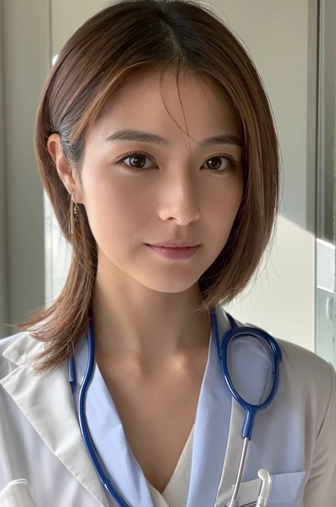 ((Highest quality)), ((masterpiece)), (detailed),Perfect Face,Japanese,Female doctor,White,Mature Woman