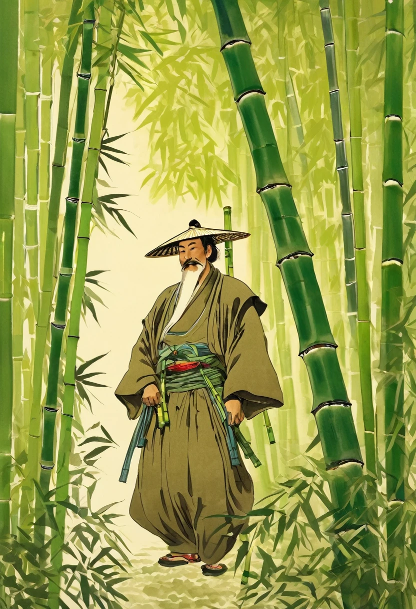 Sumurai man in a bamboo forest