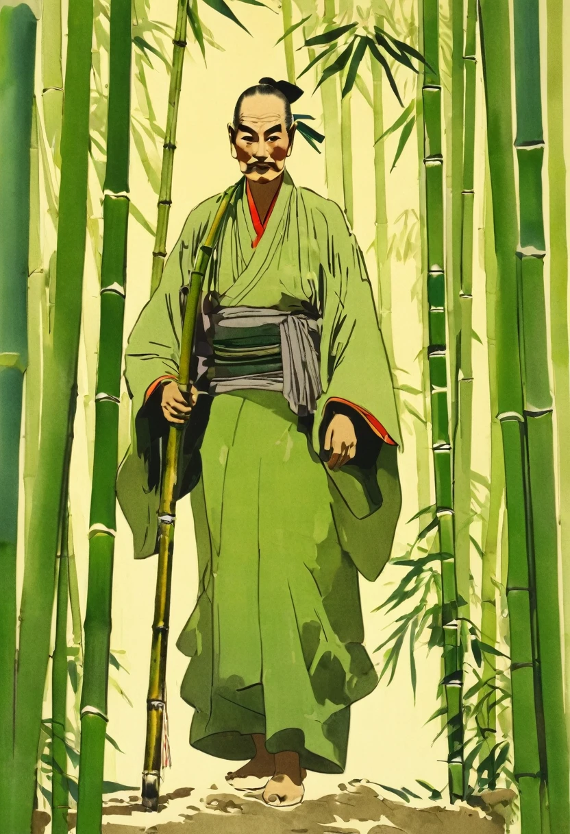 Sumurai man in a bamboo forest