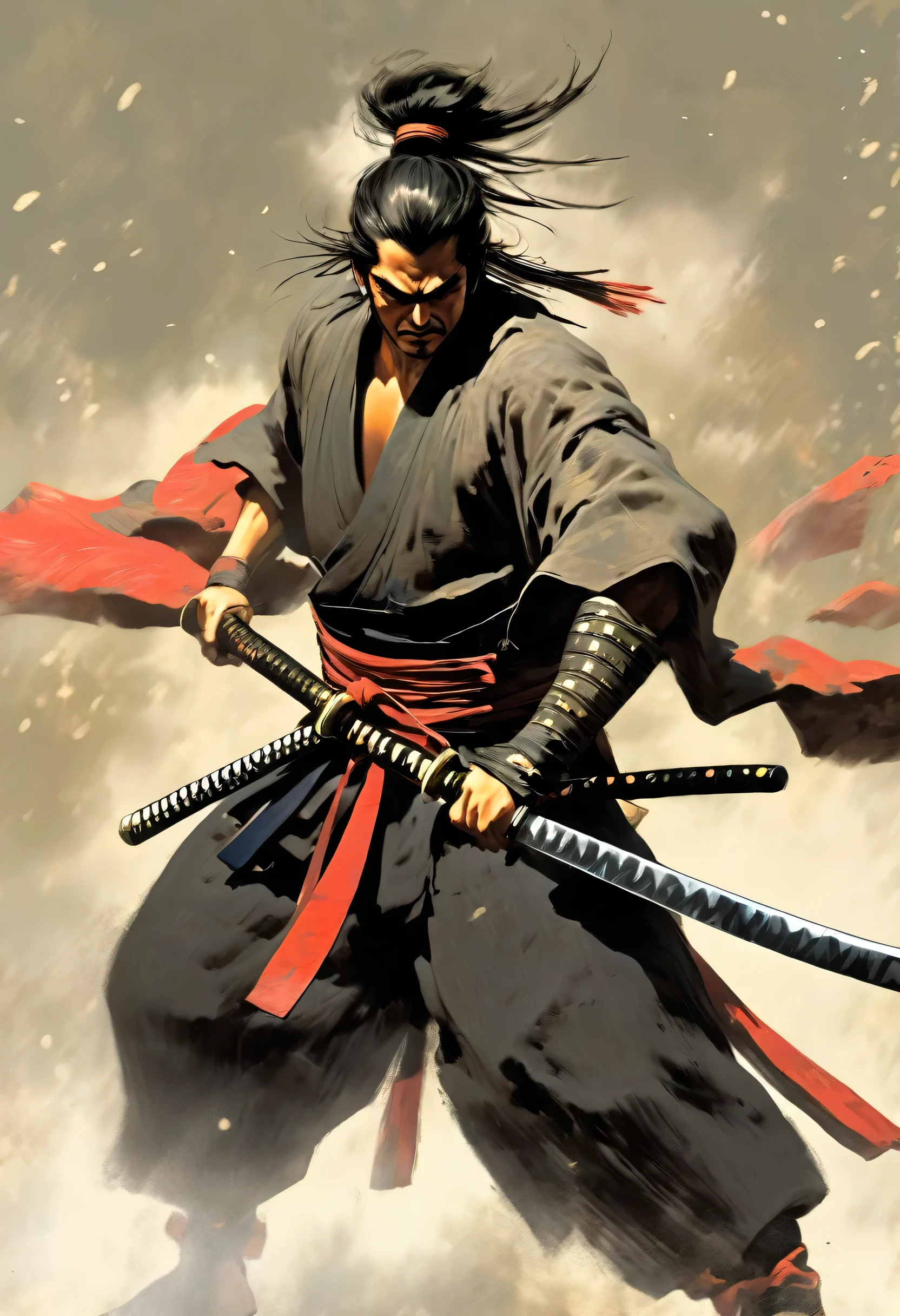 Sumurai man in attack pose , perfect hands , Perfect Katana , 