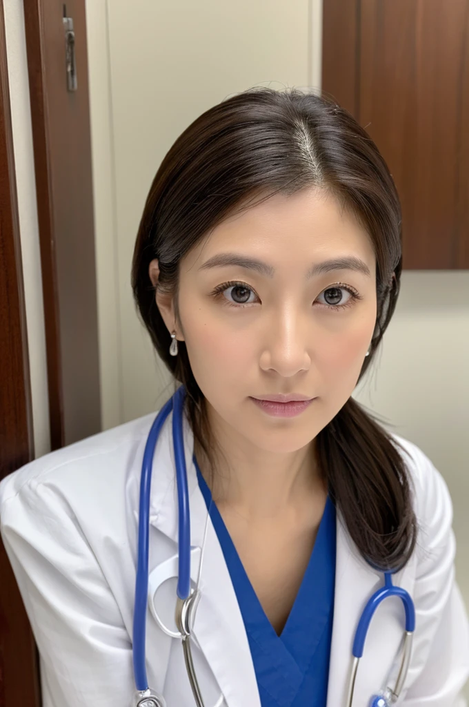 ((Highest quality)), ((masterpiece)), (detailed),Perfect Face,Japanese,Female doctor,White,Mature Woman