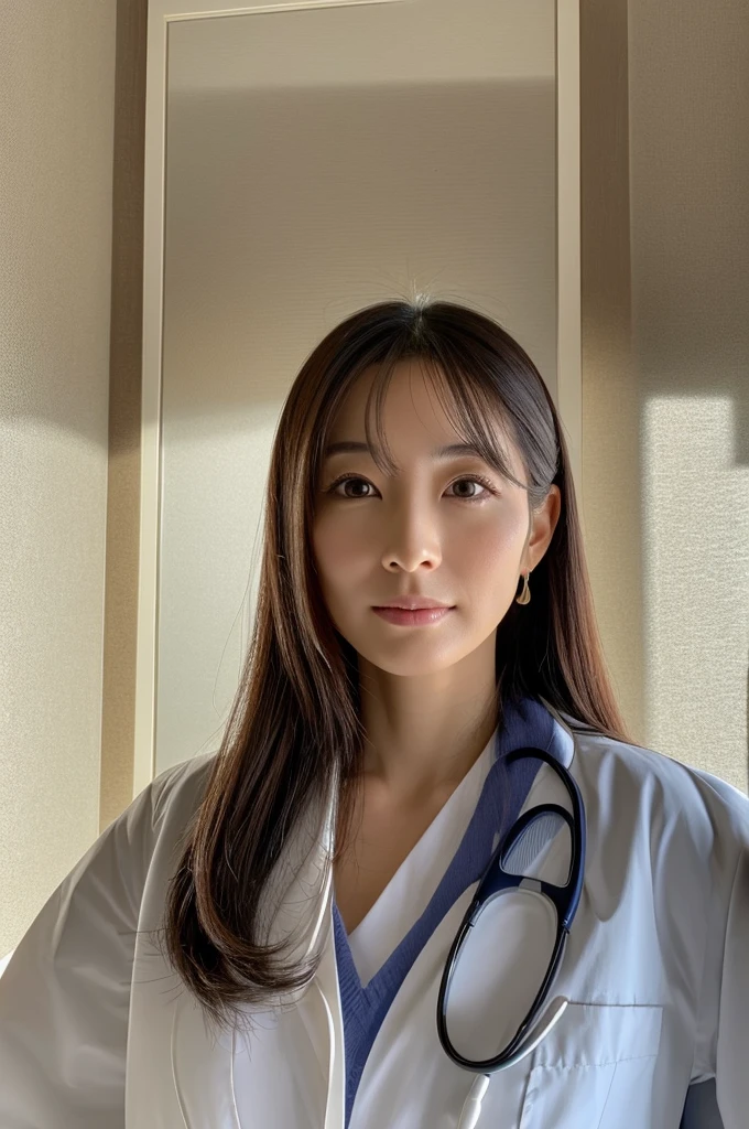 ((Highest quality)), ((masterpiece)), (detailed),Perfect Face,Japanese,Female doctor,White,Mature Woman