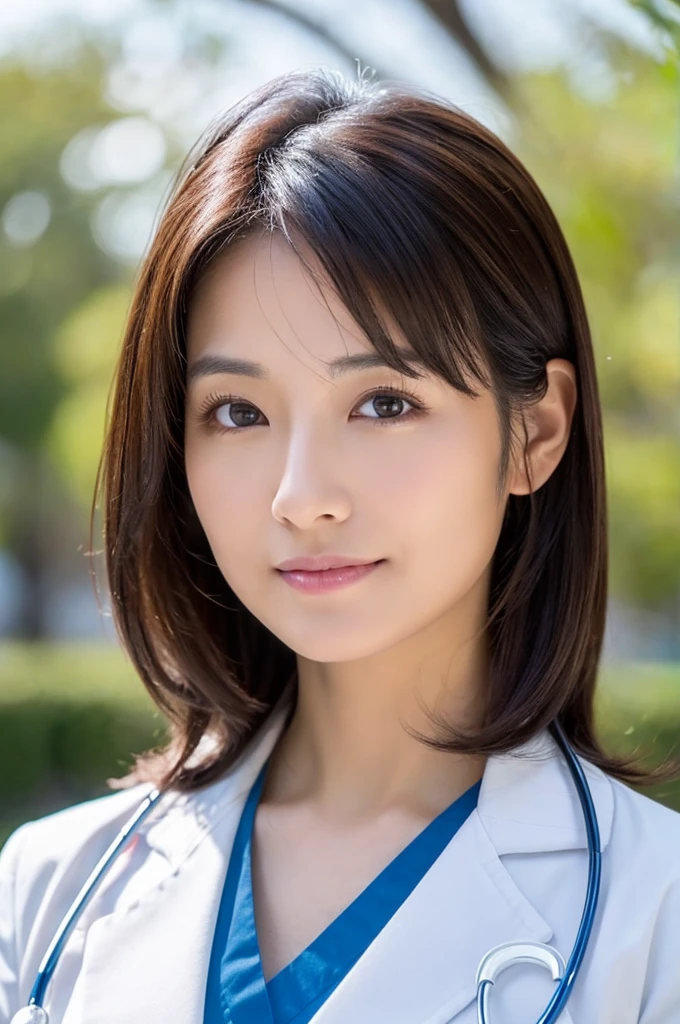 ((Highest quality)), ((masterpiece)), (detailed),Perfect Face,Japanese,Female doctor,White,Mature Woman