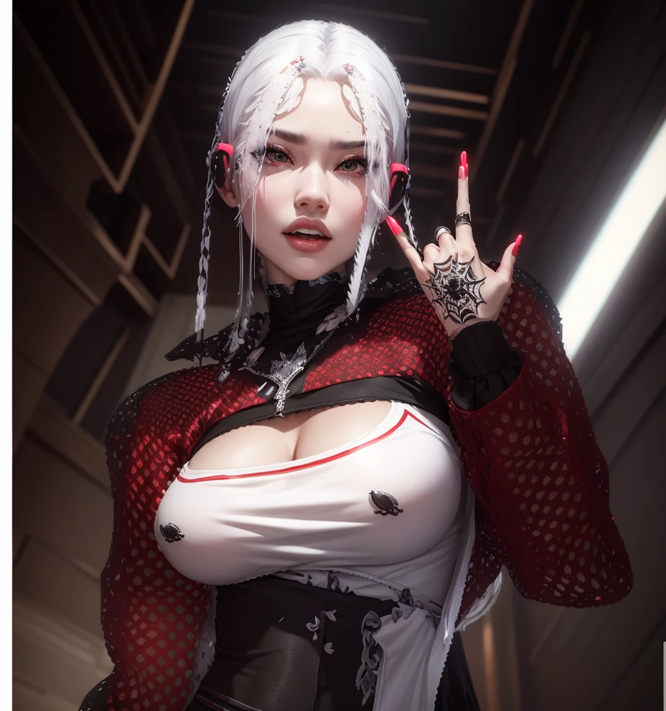 AVATAR SECOND LIFE Korean girl black and red blouse, Asian, White hair, White hair, White hair, Perfect and detailed face, imvu, maximalist details, AVATAR SECOND LIFE Korean blouse and pants , neon, White hair, skirt with ripped tights, Black Skirt