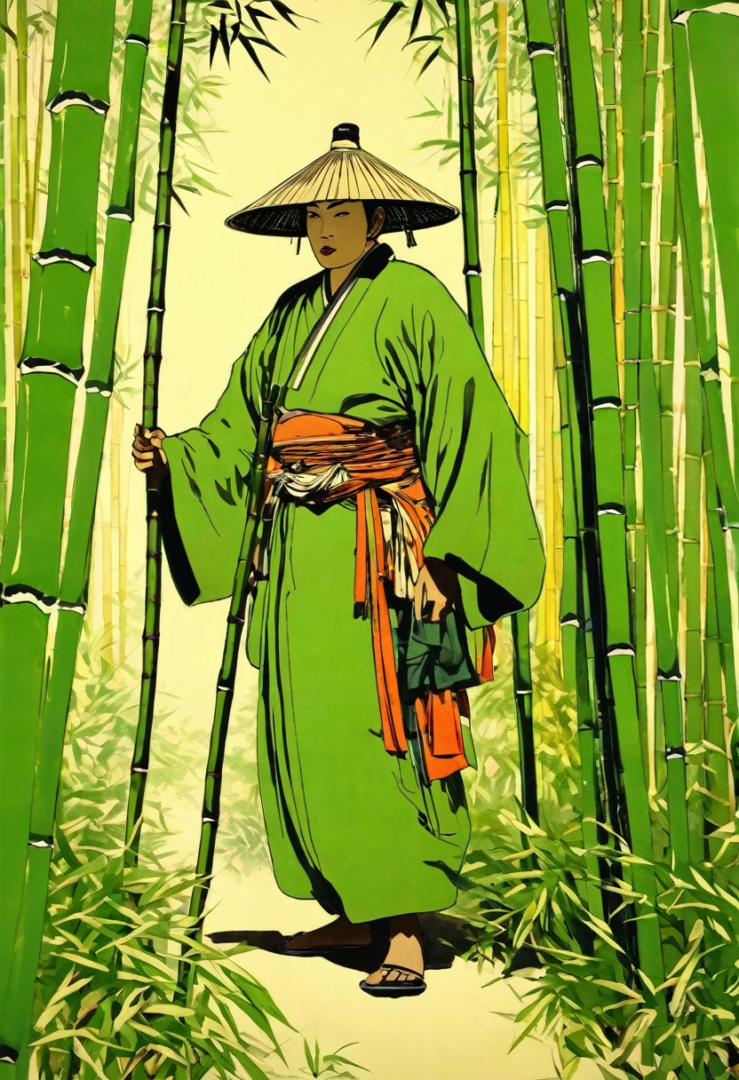 Sumurai man in a bamboo forest