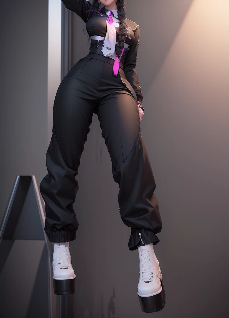 VATAR SECOND LIFE Korean girl wearing dress blouse with tie, Asian, Perfect and detailed face, imvu, maximalist details, AVATAR SECOND LIFE Korean blusa , neon, black sweatpants