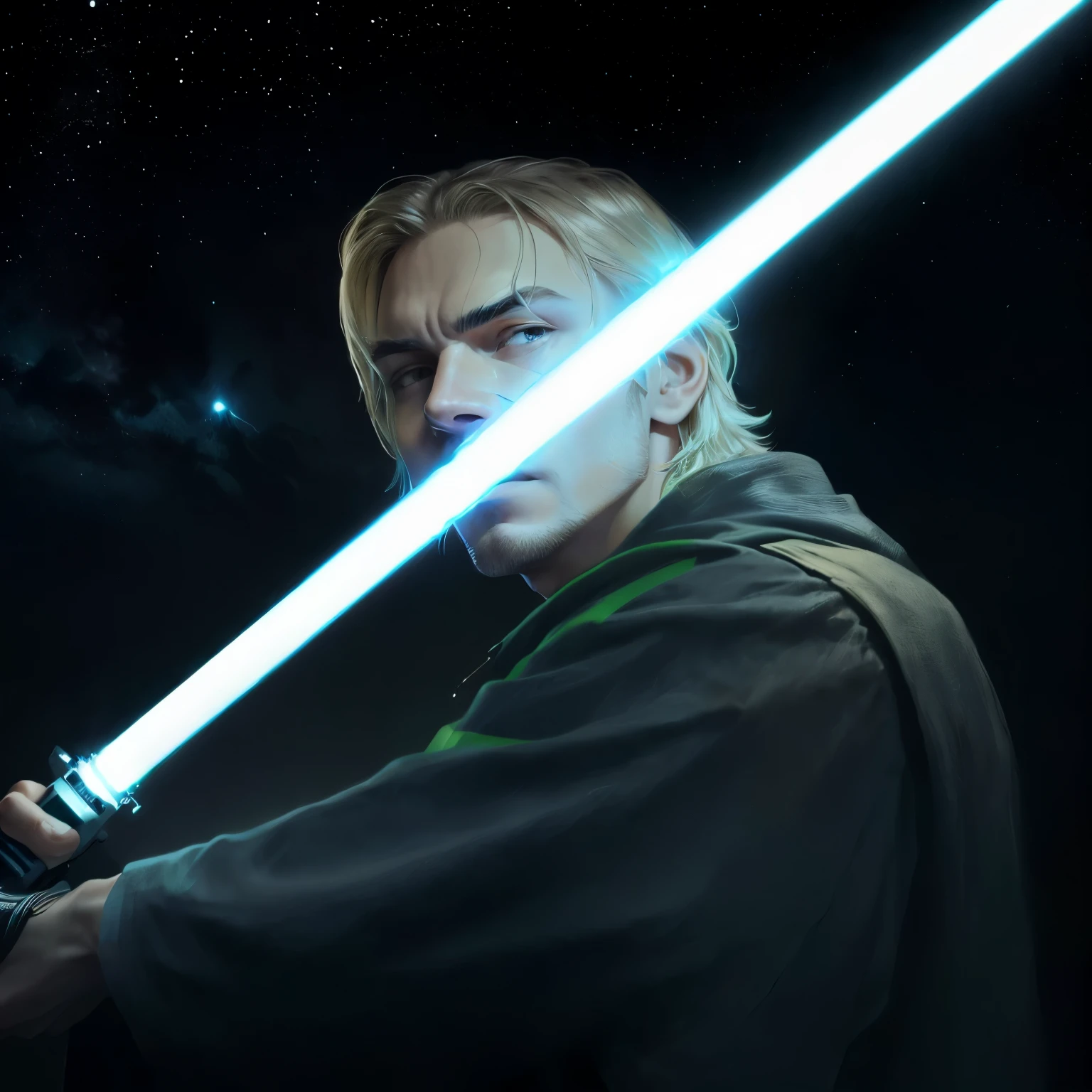there is a man holding a light saber in his hand, jedi with light-saber, holding lightsaber 4k, lime lasted lightsaber wallpaper, with lightsaber sword, with light-saber, holding a light saber. splash art, without lightsaber, jedi master, holding a light saber, Holding laser swords, holding a light saber, holding a light saber ativado