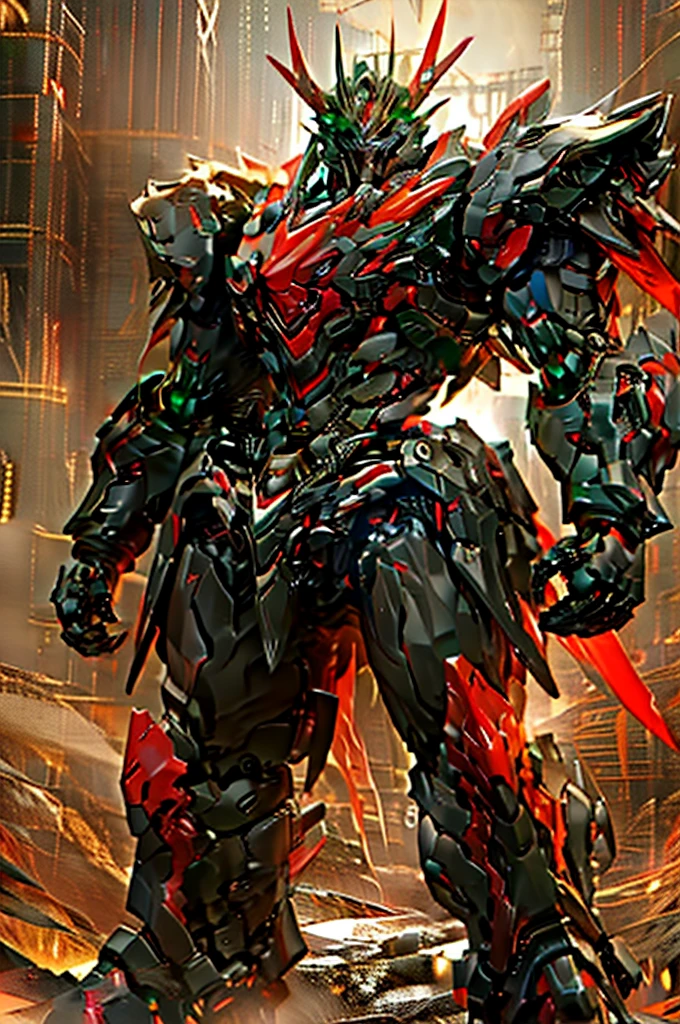 nijiMecha,gray machine standing in the desert,A cloak that covers the shoulders,Odd Eye with Red Eyes and Green Eyes,Short limbs,Energy Core,Power Armor,full armor,Feels old,best quality,masterpiece,There are no humans,V pin,Bule Themes