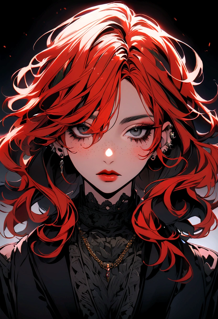 good quality,1 , curry hair, Red-Haired, with freckles, dark style,black eye, PIERCING NO NARIZ