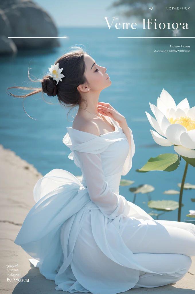 Create the cover of an e-book for me in the form of a photograph with white and pastel blue tones giving the feeling of lightness in the center the title of the e-book will be Self-Forgiveness Week with an elegant font and below a lotus flower in the footer of the cover the name Verônica Silva Holistic Therapist